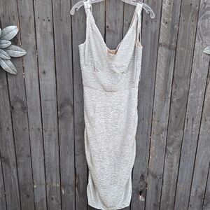 Stop Staring Beige Dress with Gold-Trim Label